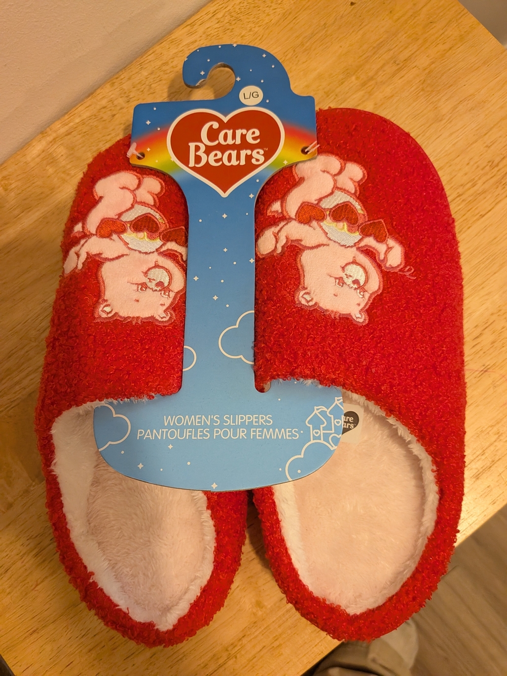 Care Bears Red Fuzzy Slip-On Women's Slippers with Embroidered Bears